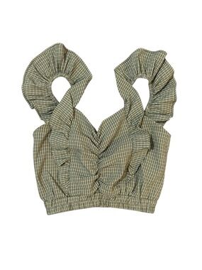 Ditsy Green plaid ruffled crop top